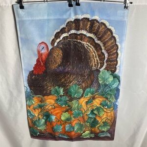 Toland Garden Flag Thanksgiving Turkey Pumpkins Harvest Fall 28x18 USA